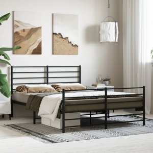 vidaXL vidaXL Metalowa rama łóżka z wezgłowiem i zanóżkiem, czarna, 120x200cm 3