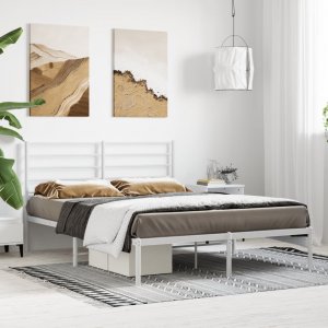 vidaXL vidaXL Metalowa rama łóżka z wezgłowiem biała, 140x200 cm 3