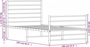 vidaXL vidaXL Metalowa rama łóżka z wezgłowiem i zanóżkiem, biała, 100x200 cm 10