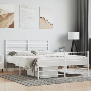 vidaXL vidaXL Metalowa rama łóżka z wezgłowiem i zanóżkiem, biała, 120x200 cm 1