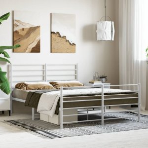 vidaXL vidaXL Metalowa rama łóżka z wezgłowiem i zanóżkiem, biała, 140x190 cm 3