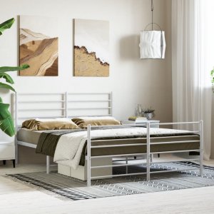 vidaXL vidaXL Metalowa rama łóżka z wezgłowiem i zanóżkiem, biała, 160x200 cm 3
