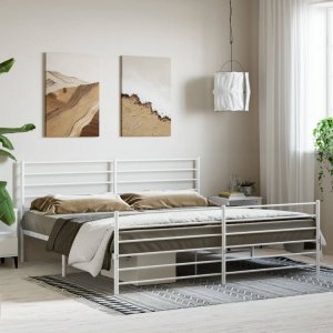 vidaXL vidaXL Metalowa rama łóżka z wezgłowiem i zanóżkiem, biała, 183x213 cm 3