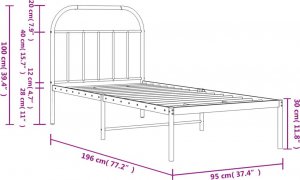 vidaXL vidaXL Metalowa rama łóżka z wezgłowiem, czarna, 90x190 cm 10