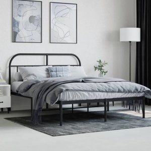 vidaXL vidaXL Metalowa rama łóżka z wezgłowiem, czarna, 140x190 cm 3