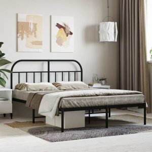 vidaXL vidaXL Metalowa rama łóżka z wezgłowiem czarna, 140x200 cm 1