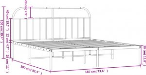 vidaXL vidaXL Metalowa rama łóżka z wezgłowiem, czarna, 180x200 cm 10