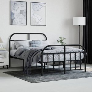 vidaXL vidaXL Metalowa rama łóżka z wezgłowiem i zanóżkiem, czarna, 120x190cm 3