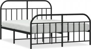 vidaXL vidaXL Metalowa rama łóżka z wezgłowiem i zanóżkiem, czarna, 135x190cm 2