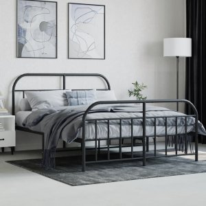 vidaXL vidaXL Metalowa rama łóżka z wezgłowiem i zanóżkiem, czarna, 135x190cm 3
