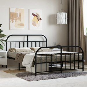 vidaXL vidaXL Metalowa rama łóżka z wezgłowiem i zanóżkiem, czarna, 140x200cm 1