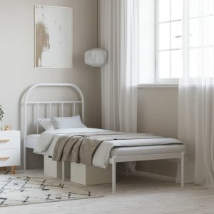 vidaXL vidaXL Metalowa rama łóżka z wezgłowiem, biała, 75x190 cm 1