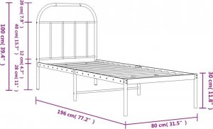 vidaXL vidaXL Metalowa rama łóżka z wezgłowiem, biała, 75x190 cm 10