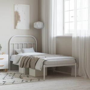 vidaXL vidaXL Metalowa rama łóżka z wezgłowiem, biała, 90x190 cm 1