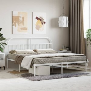 vidaXL vidaXL Metalowa rama łóżka z wezgłowiem, biała, 160x200 cm 1