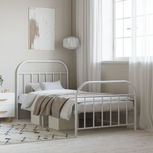 vidaXL vidaXL Metalowa rama łóżka z wezgłowiem i zanóżkiem, biała, 100x190 cm 1