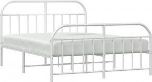 vidaXL vidaXL Metalowa rama łóżka z wezgłowiem i zanóżkiem, biała, 135x190 cm 4