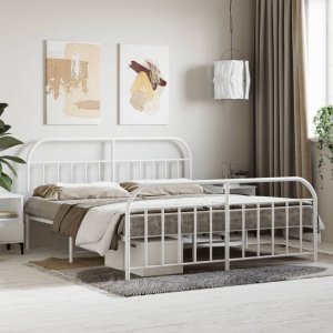 vidaXL vidaXL Metalowa rama łóżka z wezgłowiem i zanóżkiem, biała, 160x200 cm 1