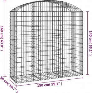 vidaXL vidaXL Łukowaty kosz gabionowy 150x50x140/160 cm, galwanizowane żelazo 5