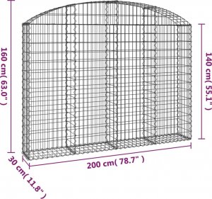 vidaXL Łukowaty kosz gabionowy 200x30x140/160 cm, galwanizowane żelazo 5