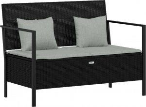 vidaXL 2-osobowa ławka ogrodowa z poduszkami, czarna, polirattan 2
