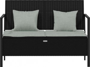 vidaXL 2-osobowa ławka ogrodowa z poduszkami, czarna, polirattan 3