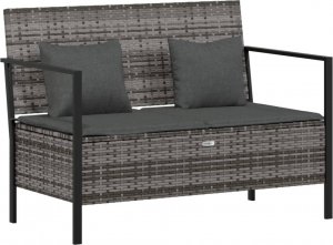 vidaXL 2-osobowa ławka ogrodowa z poduszkami, szara, polirattan 2