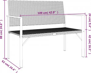 vidaXL vidaXL 2-osobowa ławka ogrodowa, szara, polirattan 8