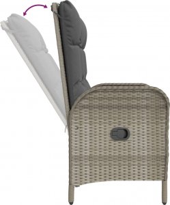 vidaXL vidaXL Rozkładana ławka ogrodowa, poduszki, 107 cm, rattan PE, szara 6