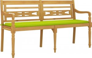 vidaXL vidaXL Ławka Batavia z jasnozielony poduszką,150cm, lite drewno tekowe 3