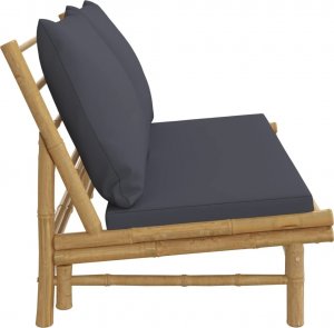 vidaXL vidaXL Ławka ogrodowa z ciemnoszarymi poduszkami, bambusowa 4