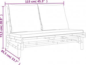 vidaXL vidaXL Ławka ogrodowa z ciemnoszarymi poduszkami, bambusowa 6