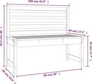 vidaXL Ławka ogrodowa, 109 cm, lite drewno sosnowe 7