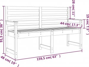 vidaXL vidaXL Ławka ogrodowa, 159,5x48x91,5 cm, lite drewno sosnowe 7