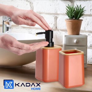 Kadax Zestaw Łazienkowy Komplet Wc Różowy Dozownik Kubek 2