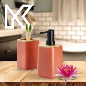 Kadax Zestaw Łazienkowy Komplet Wc Różowy Dozownik Kubek 5