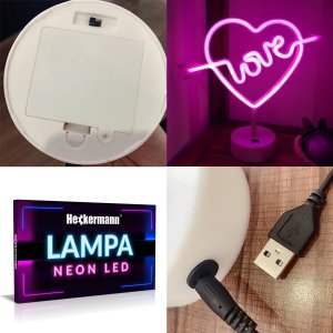 Lampka biurkowa Heckermann Neon LED stojący z podstawką LOVE 5