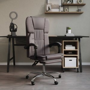 Krzesło biurowe vidaXL Rozkładany fotel biurowy, szary, sztuczna skóra 1