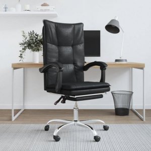 Krzesło biurowe vidaXL Rozkładany fotel biurowy, czarny, sztuczna skóra 1