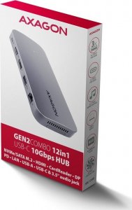 HUB USB Axagon HMC-12GM2 hub USB 12 in1 10Gbps, 3x USB-A, USB-C, HDMI, DP, RJ-45, M.2, SD/mSD, audio, PD 12