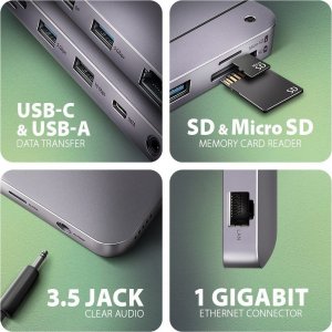 HUB USB Axagon HMC-12GM2 hub USB 12 in1 10Gbps, 3x USB-A, USB-C, HDMI, DP, RJ-45, M.2, SD/mSD, audio, PD 3