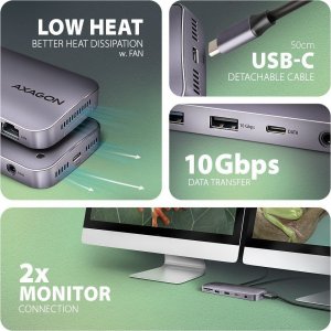 HUB USB Axagon HMC-12GM2 hub USB 12 in1 10Gbps, 3x USB-A, USB-C, HDMI, DP, RJ-45, M.2, SD/mSD, audio, PD 5