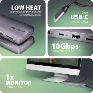 HUB USB Axagon HUB HMC-6GM2 USB 6 in1 10Gbps hub, USB-A, USB-C, HDMI, M.2, SD/ mSD, PD 100W, USB-C 5