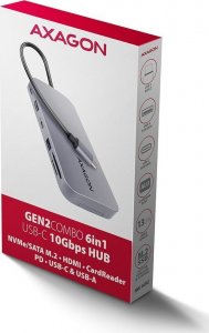 HUB USB Axagon HUB HMC-6GM2 USB 6 in1 10Gbps hub, USB-A, USB-C, HDMI, M.2, SD/ mSD, PD 100W, USB-C 10