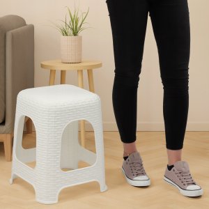 Kadax Taboret Kuchenny Stołek Krzesło Rattan Biały 120kg 4