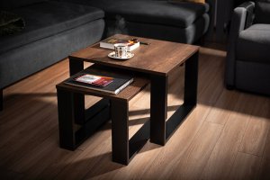 Lehmann STOLIKI KAWOWE ZESTAW STOLIKÓW DĄB LOFT INDUSTRIAL 2