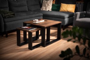 Lehmann STOLIKI KAWOWE ZESTAW STOLIKÓW DĄB LOFT INDUSTRIAL 3