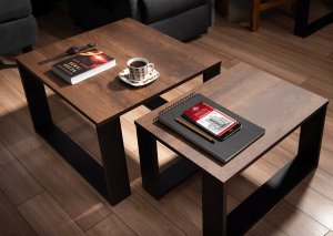 Lehmann STOLIKI KAWOWE ZESTAW STOLIKÓW DĄB LOFT INDUSTRIAL 6