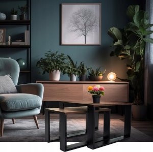 Lehmann STOLIKI KAWOWE ZESTAW STOLIKÓW DĄB LOFT INDUSTRIAL 7