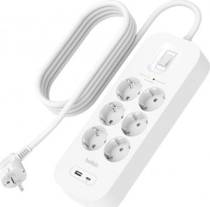 Listwa zasilająca Belkin Listwa przeciwprzepięciowa SurgePlus 6x Schuko 1xUSB-A 1xUSB-C 650J 2m 3